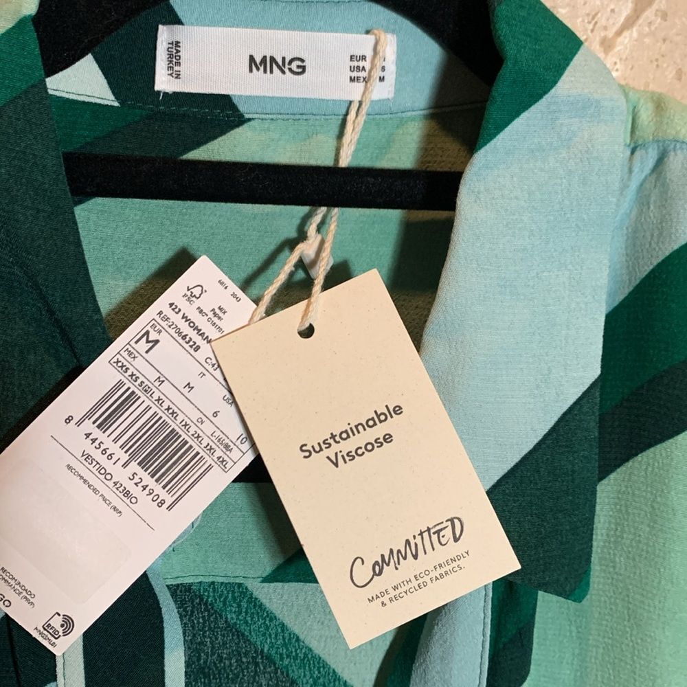 FRESH & EFFORTLESS | Mango Green Striped Print Dress - NWT Size Medium - Picture 5 of 14